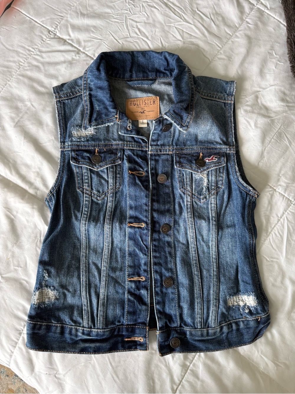 Hollister Distressed Dark Blue Denim Vest